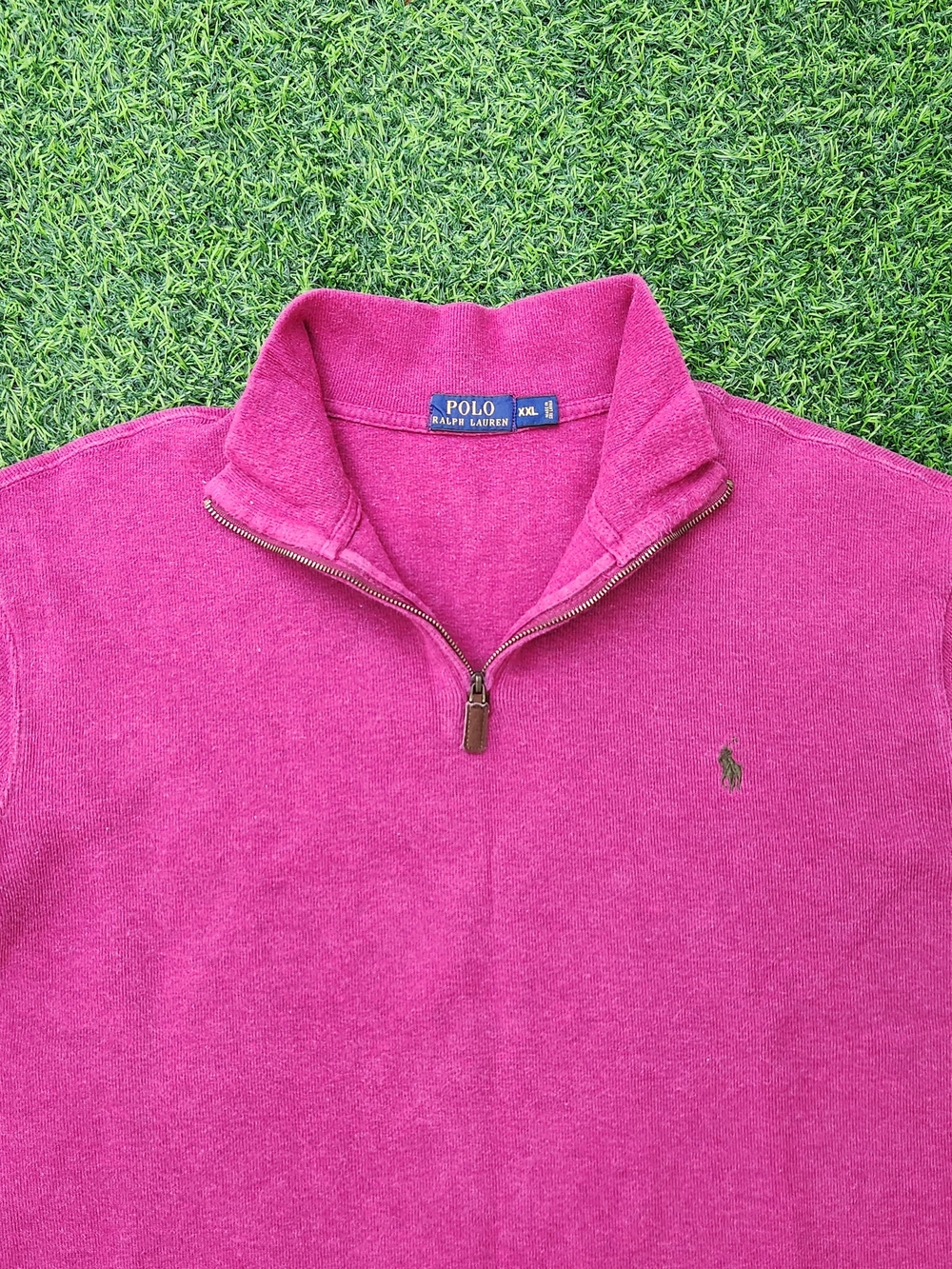 Polo Ralph Lauren Mens Size XXL Zip Sweater XL Cotton fuchsia French Rib